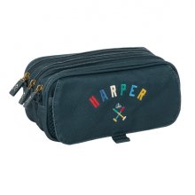 Safta Harper and Neyer Portatodo - 3 Compartimentos con Cremalleras - Bolsillo Frontal - Cinta Adaptable - 1.72L - 215x80x100mm - Color Azul Marino