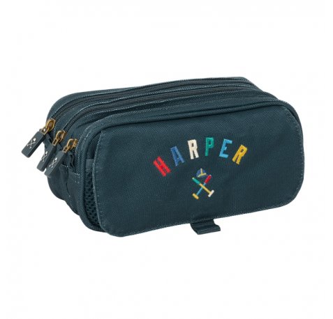 Safta Harper and Neyer Portatodo - 3 Compartimentos con Cremalleras - Bolsillo Frontal - Cinta Adaptable - 1.72L - 215x80x100mm - Color Azul Marino