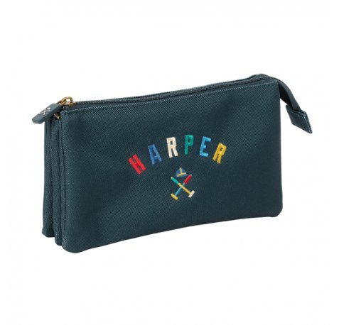 Safta Harper and Neyer Portatodo - 3 Compartimentos con Cremalleras - Bolsillo Interior - 0.6L - 220x30x120mm - Color Azul Marino