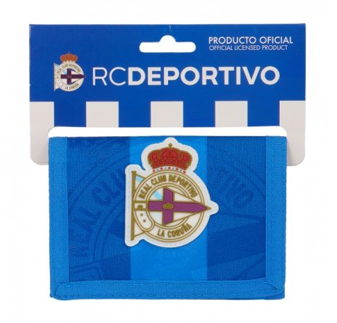 Safta Real Deportivo de la CoruÃ±a Billetera - Cierre con Velcro - Compartimentos Internos - Bolsillo para Monedas - Cabecera para Colgar - 125x10x95mm - Color Azul