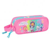 Safta Gabby's Dollhouse Confetti Portatodo - 2 Compartimentos con Cremalleras - Asa Lateral - 1L - 210x60x80mm - Color Rosa