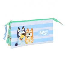 Safta Bluey Sisters Portatodo - 3 Compartimentos con Cremalleras - Bolsillo Interior - 0.6L - 220x30x120mm - Color Azul