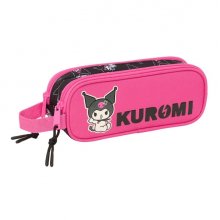 Safta Kuromi Portatodo - 2 Compartimentos con Cremalleras - Asa Lateral - 1L - 210x60x80mm - Color Negro y Rosa