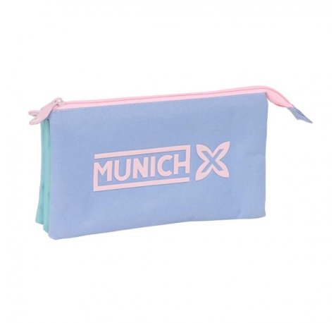 Safta Munich Mellow Portatodo - 3 Compartimentos con Cremalleras - Bolsillo Interior - 0.6L - 220x30x120mm - Color Azul Claro