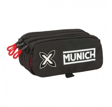Safta Munich Vulcan Portatodo - 3 Compartimentos con Cremalleras - Bolsillo Frontal - Cinta Adaptable - 1.72L - 215x80x100mm - Color Negro