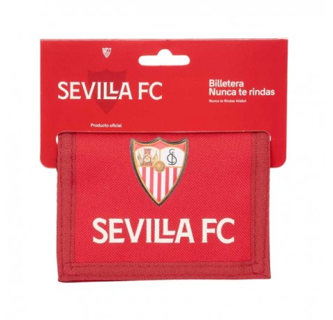 Safta Sevilla FC Billetera - Cabecera para Colgar - Cierre con Velcro - Compartimentos Internos - Bolsillo con Cremallera - Resistente al Agua - 125x10x95mm - Color Rojo