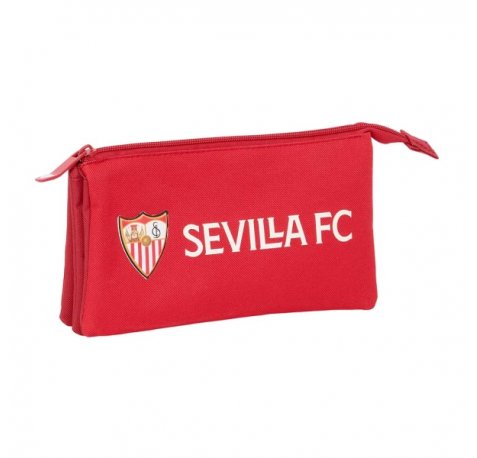 Safta Sevilla FC Portatodo - 3 Compartimentos con Cremalleras - Bolsillo Interior - Resistente al Agua - 220x30x120mm - Color Rojo