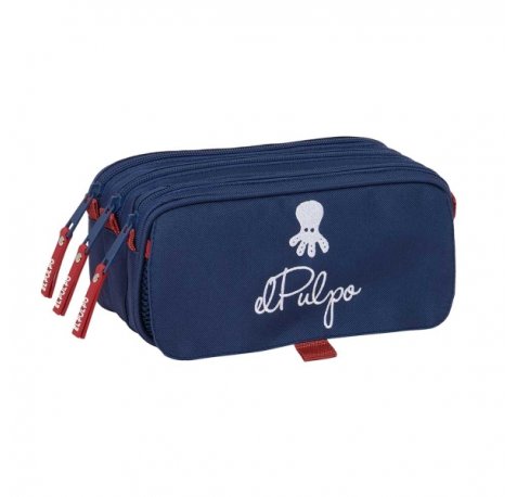 Safta el Pulpo Portatodo - 3 Compartimentos con Cremalleras - Bolsillo Frontal - Cinta Adaptable - 1.72L - 215x80x100mm - Color Azul Marino
