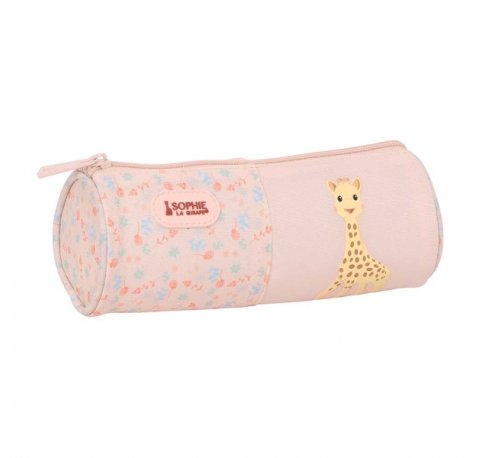 Safta Sophie la Girafe Joy Portatodo - Tirador Facil de Abrir - Material Reciclado - Resistente al Agua - 1L - 200x70x70mm - Color Rosa Pastel