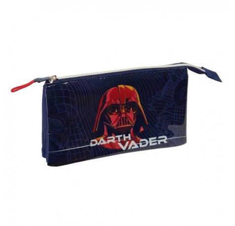 Safta Star Wars Portatodo - 3 Compartimentos con Cremallera - Bolsillo Interior Central - 22x12x3cm - Color Azul Marino