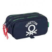 Safta Benetton Together Portatodo - 3 Compartimentos con Cremalleras - Bolsillo Frontal - Cinta Adaptable - 1.72L - 215x80x100mm - Color Azul Marino