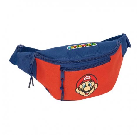 Safta Super Mario Mamma Mia Bolsa de Cintura - Cremallera - Cintas Ajustables - Cierre de PVC - 2.49L - 230x90x120mm - Color Rojo y Azul