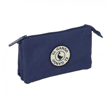 Safta el Ganso Jeans Portatodo - 3 Compartimentos con Cremallera - Bolsillo Interior Central - 22x12x3cm - Color Azul Marino