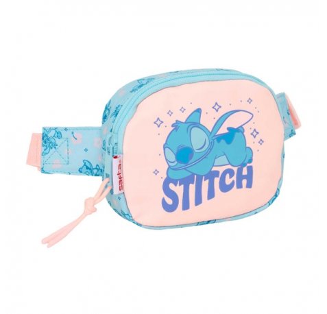 Safta Stitch Ohana Bolsa de Cintura - Cintas Ajustables - 0.62L - Material Resistente - Cierre de PVC - 140x40x110mm - Color Azul Claro