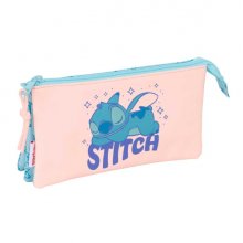 Safta Stitch Ohana Portatodo - 3 Compartimentos con Cremalleras - Bolsillo Interior - 0.6L - 220x30x120mm - Color Azul Claro