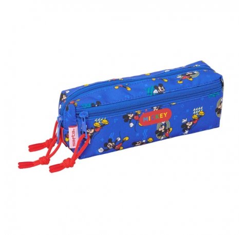 Safta Mickey Mouse Today Portatodo - 3 Compartimentos con Cremalleras - Goma Elastica - 0.98L - 220x60x85mm - Color Azul