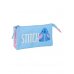 Safta Stitch Bright Portatodo - 3 Compartimentos con Cremalleras - Bolsillo Interior - 0.6L - 220x30x120mm - Color Azul