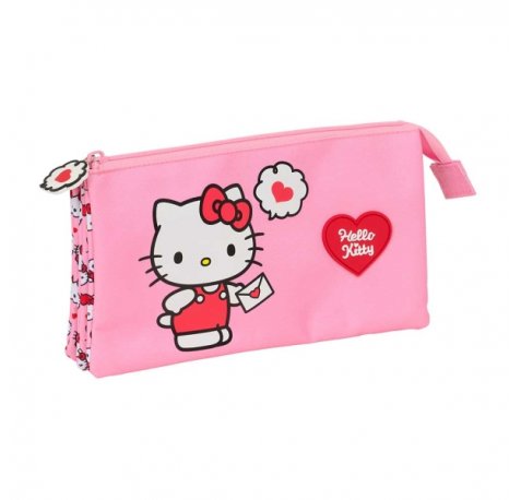 Safta Hello Kitty Portatodo - 3 Compartimentos con Cremalleras - Bolsillo Interior - 0.6L - 220x30x120mm - Color Rosa