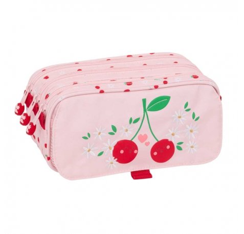Safta Glowlab Frutitas Portatodo - 3 Compartimentos con Cremalleras - Bolsillo Frontal - Cinta Adaptable - 1.72L - 215x80x100mm - Color Rosa