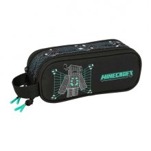 Safta Minecraft Screen Portatodo - 2 Compartimentos con Cremallera - Asa Lateral - Capacidad 1L - 21x8x6cm - Color Negro