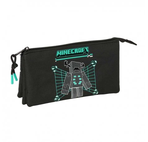 Safta Minecraft Screen Portatodo - 3 Compartimentos con Cremallera - Bolsillo Interior Central - 22x12x3cm - Color Negro