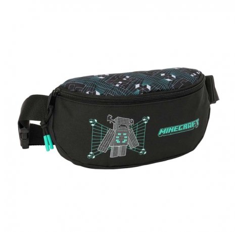 Safta Minecraft Screen Bolsa de Cintura - Cremallera - Cintas Ajustables - Cierre de PVC - 23x14x9cm - Color Negro