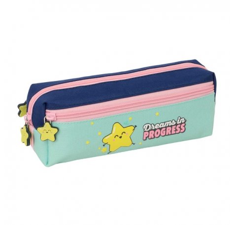 Safta Mr. Wonderful Estrella Portatodo - 3 Compartimentos con Cremallera - Goma Elastica - Compacto - 22x8.5x6cm - Color Turquesa Claro