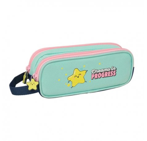 Safta Mr. Wonderful Estrella Portatodo - 2 Compartimentos con Cremallera - Asa Lateral - Capacidad 1L - 21x8x6cm - Color Turquesa Claro