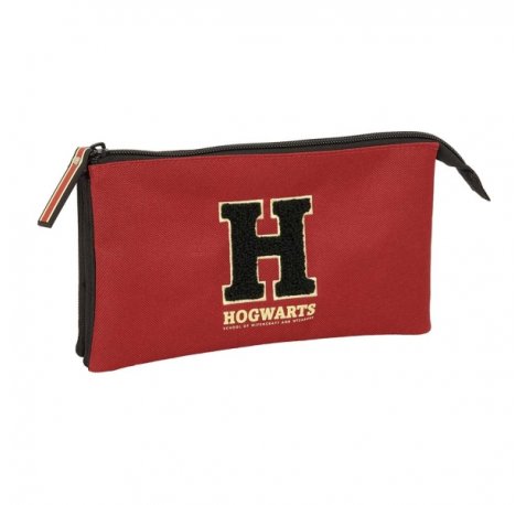 Safta Harry Potter Hogwarts Portatodo - 3 Compartimentos con Cremallera - Bolsillo Interior Central - 22x12x3cm - Color Negro y Rojo