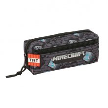 Safta Minecraft Graffiti Portatodo - 3 Compartimentos con Cremallera - Goma Elastica - Compacto - 22x8.5x6cm - Color Gris