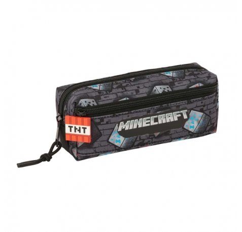 Safta Minecraft Graffiti Portatodo - 3 Compartimentos con Cremallera - Goma Elastica - Compacto - 22x8.5x6cm - Color Gris