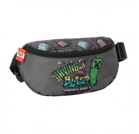 Safta Minecraft Graffiti Bolsa de Cintura - Cremallera - Cintas Ajustables - Cierre de PVC - 23x14x9cm - Color Gris