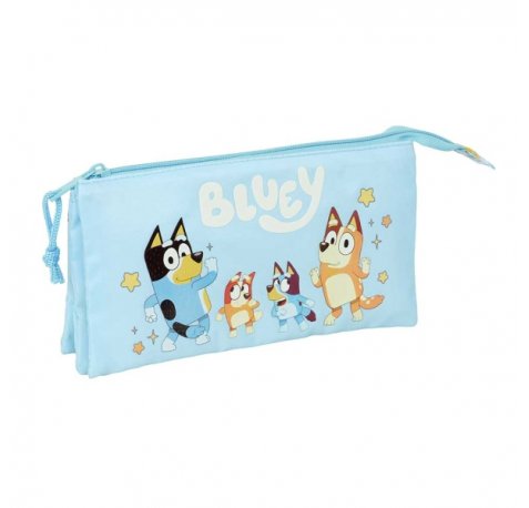 Safta Bluey Ready Portatodo - 3 Compartimentos con Cremallera - Bolsillo Interior Central - 22x12x3cm - Color Azul Pastel