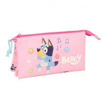 Safta Bluey Dance Portatodo - 3 Compartimentos con Cremallera - Bolsillo Interior Central - 22x12x3cm - Color Rosa