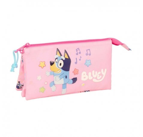 Safta Bluey Dance Portatodo - 3 Compartimentos con Cremallera - Bolsillo Interior Central - 22x12x3cm - Color Rosa