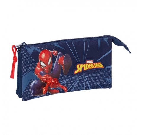 Safta Spider-Man Portatodo - 3 Compartimentos con Cremalleras - Bolsillo Interior - 0.6L - 220x30x120mm - Color Azul Marino