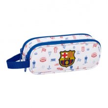 Safta F.C.Barcelona Preescolar Portatodo - 2 Compartimentos con Cremallera - Asa Lateral - Capacidad 1L - 21x8x6cm - Color Blanco
