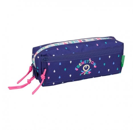 Safta Benetton Drop Portatodo - 3 Compartimentos con Cremalleras - Goma Elastica - 0.98L - 220x60x85mm - Color Azul Oscuro
