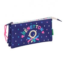 Safta Benetton Drop Portatodo - 3 Compartimentos con Cremalleras - Bolsillo Interior - 0.6L - 220x30x120mm - Color Azul Oscuro