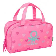 Safta Benetton Heart Neceser de 8L - Cremallera - Asas de Mano Superiores - Interior Forrado - Bolsillo Interior - Tirador Doble - 310x140x190mm - Color Rosa