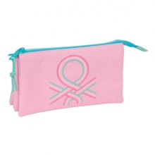 Safta Benetton Dolce Portatodo - 3 Compartimentos con Cremalleras - Bolsillo Interior - 0.6L - 220x30x120mm - Color Rosa Pastel