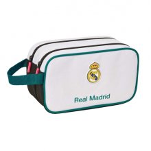 Safta Real Madrid Equipacion 26/27 Neceser - 2 Compartimentos con Cremallera - Adaptable a Carro - Asa de Mano Lateral - 26x15x12.5cm - Color Blanco y Negro