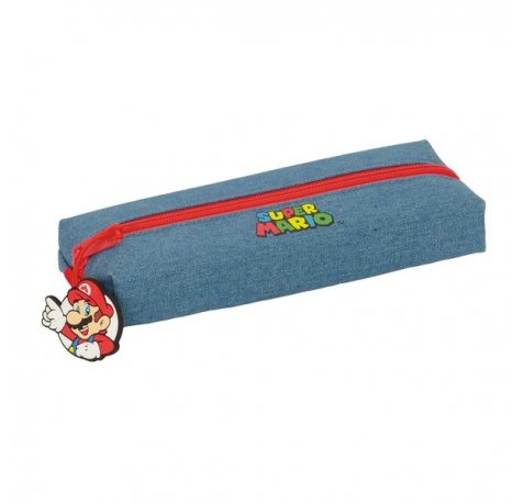 Safta Super Mario Portatodo Rectangular - Goma Elastica Trasera - Cremallera - 22x4x7cm - Color Rojo y Azul