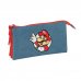 Safta Super Mario Portatodo - 3 Compartimentos con Cremallera - Bolsillo Interior Central - 22x12x3cm - Color Rojo y Azul