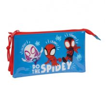 Safta Spidey Portatodo - 3 Compartimentos con Cremalleras - Bolsillo Interior - 0.6L - 220x30x120mm - Color Rojo y Azul