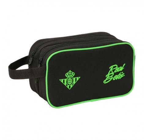 Safta Real Betis Balompie Neceser - 2 Compartimentos con Cremallera - Adaptable a Carro - Asa de Mano Lateral - 26x15x12.5cm - Color Negro y Verde