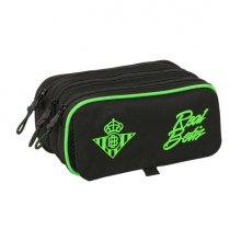 Safta Real Betis Balompie Portatodo - 3 Compartimentos con Cremallera - Cinta Trasera Adaptable - Bolsillo Frontal de Rejilla con Velcro - 21.5x10x8cm - Color Negro y Verde