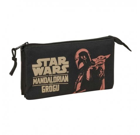 Safta Mandalorian and Grogu Portatodo - 3 Compartimentos con Cremallera - Bolsillo Interior Central - 22x12x3cm - Color Negro