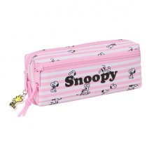 Safta Snoopy Portatodo - 3 Compartimentos con Cremallera - Goma Elastica - Compacto - 22x8.5x6cm - Color Rosa