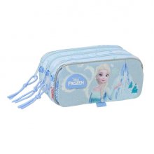 Safta Frozen Portatodo - 3 Compartimentos con Cremallera - Cinta Trasera Adaptable - Bolsillo Frontal de Rejilla con Velcro - 21.5x10x8cm - Color Azul Pastel